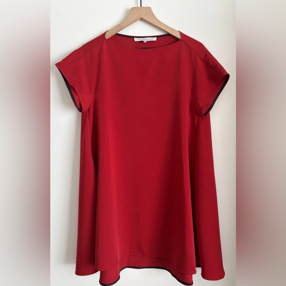 Victoria Beckham Women's Red Flared Flowy Dress Pockets Sz 40
